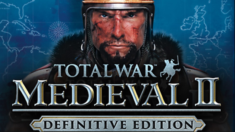 King looks forward with determination behind text reading "Total War: Medieval II Definitive Edition".