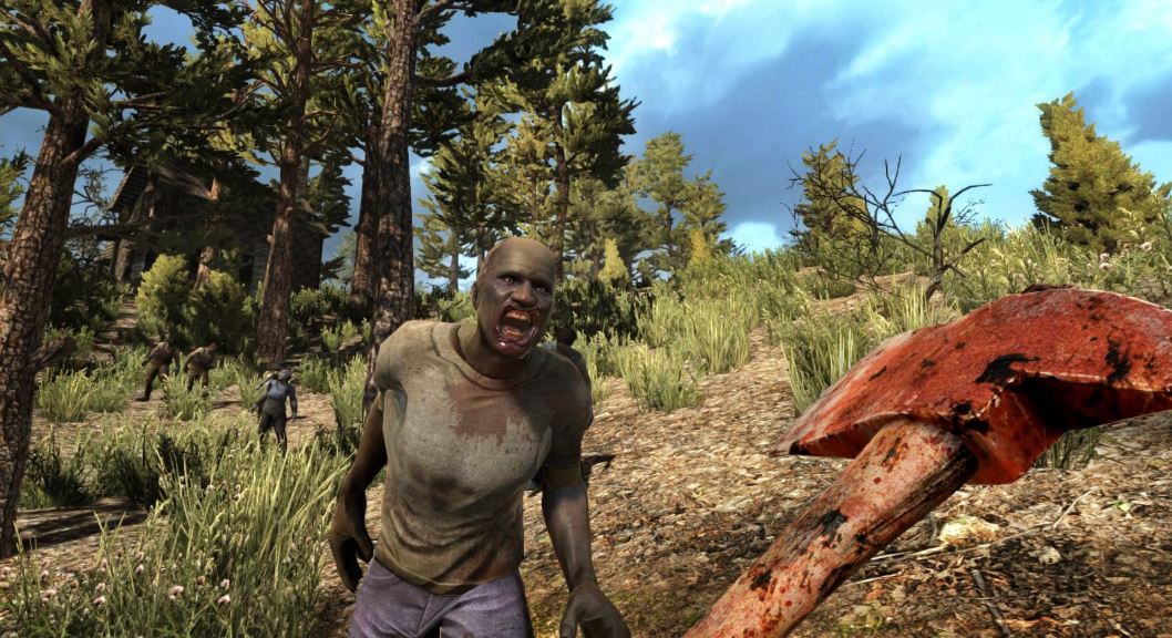 Player attacking zombie with an ax