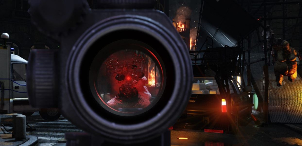 Player using scope to get a better shot on a monster