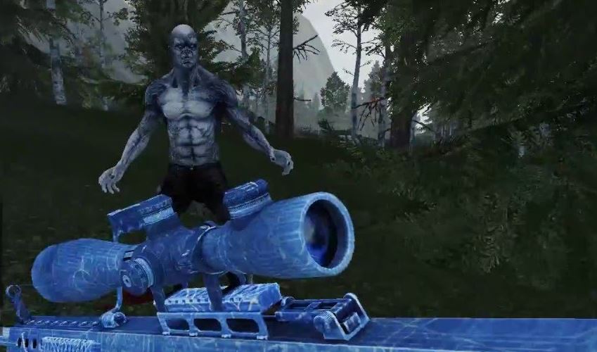Strong zombie trying to kill player with a rifle.