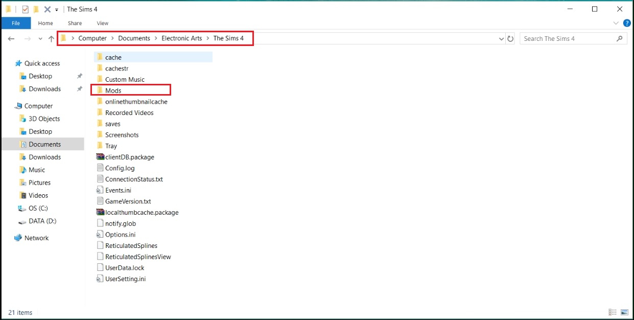 where is the sims 4 mod folder