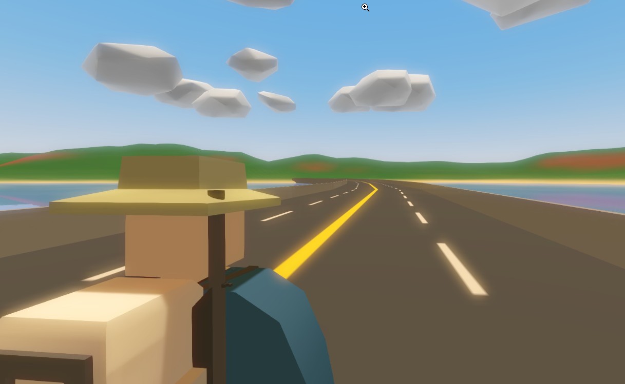 A voxel man looks down a highway in Unturned