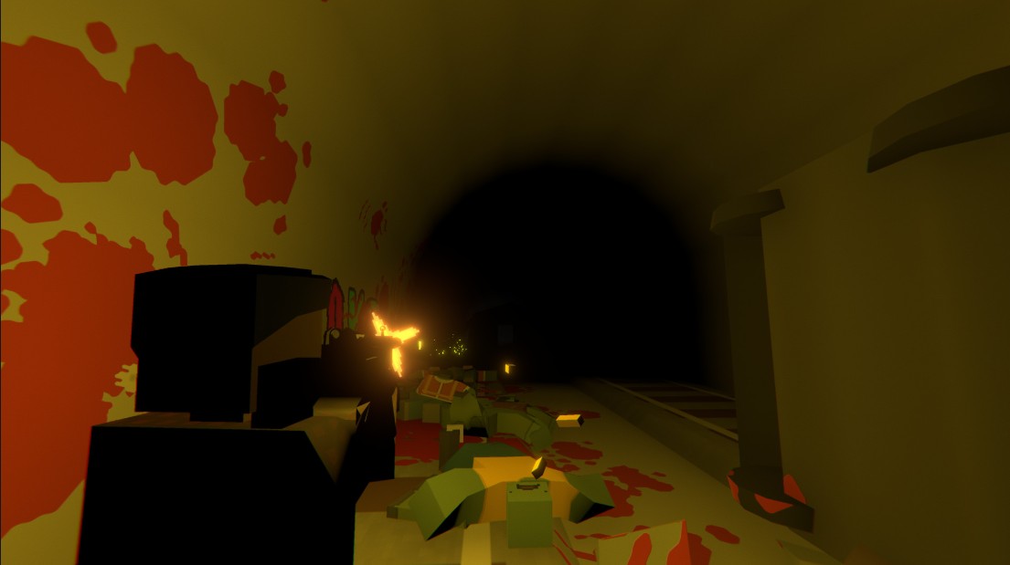 Blood splatters in a tunnel in Unturned