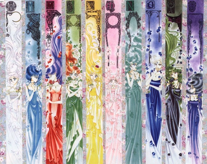 Sailor Moon's court of Sailor Senshi in their Princess form