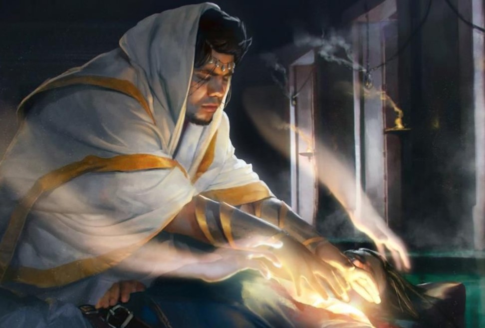 A cleric giving healing and relief