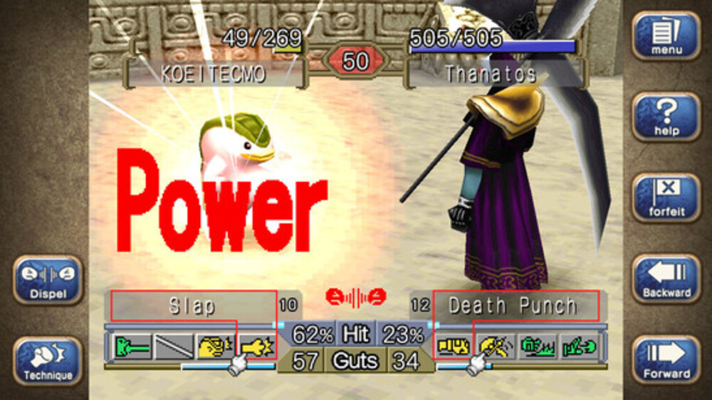 Battle screenshot from Monster Rancher 1+2 DX portraying two monsters battling.