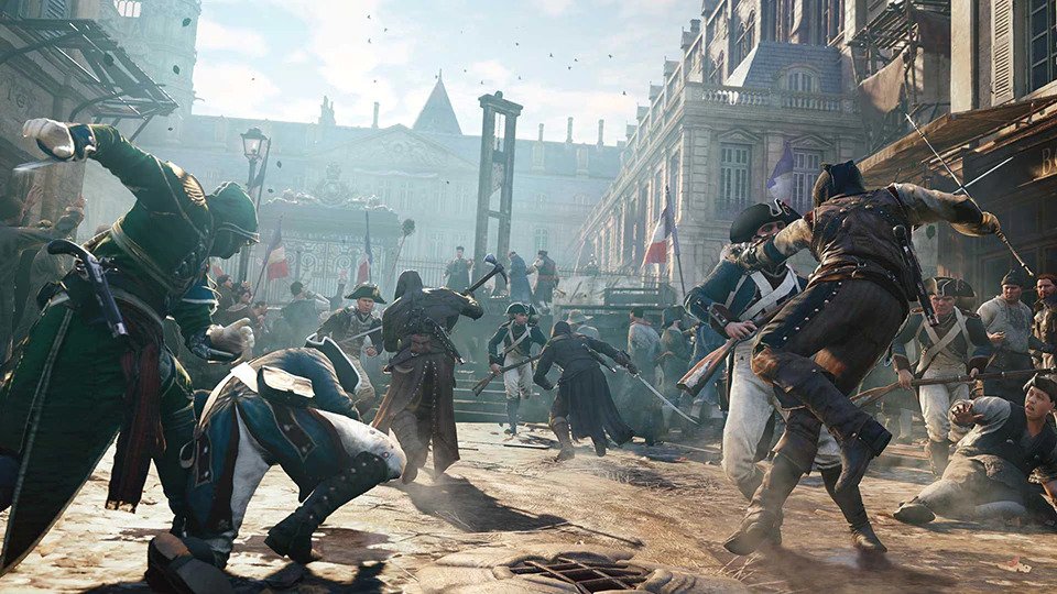 a chaotic scene in old Paris