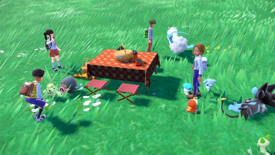 In picnics, trainers can play with their Pokemon, clean them, or even eat sandwiches with them