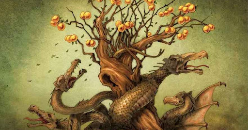 The dragon Ladon guarded the Apples of Immortality in a garden of nymphs.