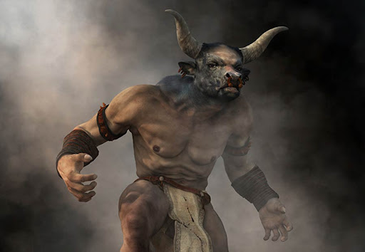 The fearsome half-man half-bull, the Minotaur roams the Labyrinthe in Crete.