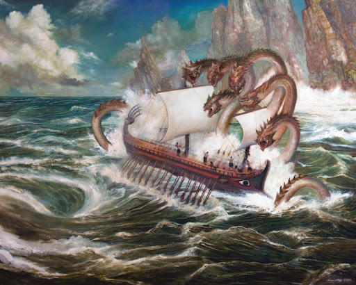 The multiheaded monster Scylla would pluck sailers from the decks of their ships and devour them.
