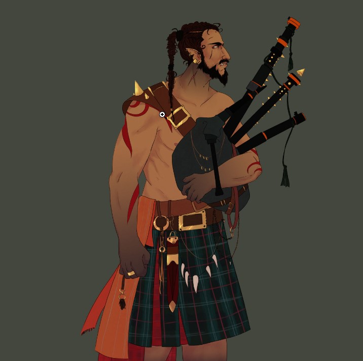Bard and Barbarian with weapon bagpipe