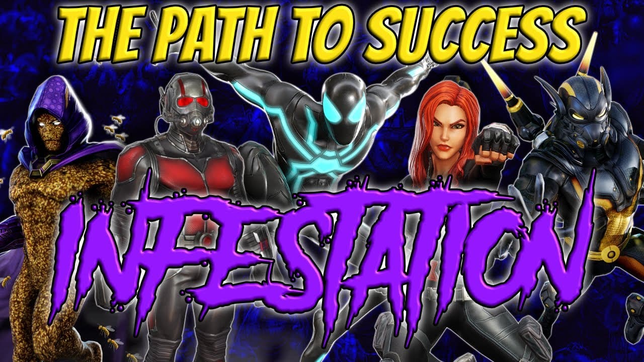 Infestation, a team that brings together a unique blend of seasoned heroes and a new face, Spider-Man (Big Time), emerges as a formidable squad in Marvel Strike Force's War Defense. Ant-Man's tactical prowess, Black Widow's espionage skills, Spider-Man (Big Time)'s versatile abilities, Swarm's unorthodox attacks, and Yellowjacket's ruthless efficiency make this team a surprising and unpredictable force on the battlefield.