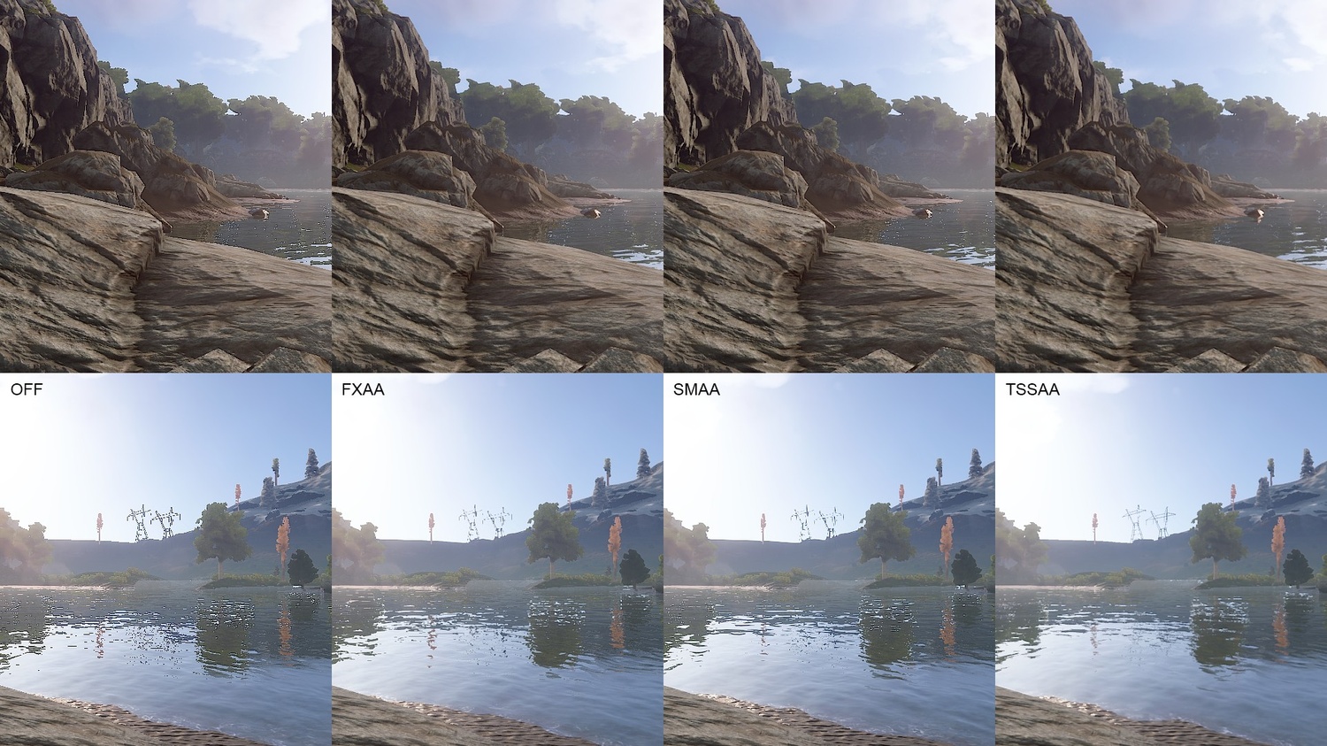 A comparison of the different anti-aliasing settings in Rust.