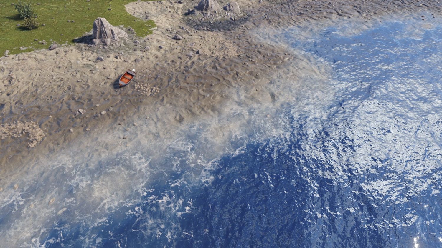 A screenshot of high-quality water in Rust, perfect for sailing on.