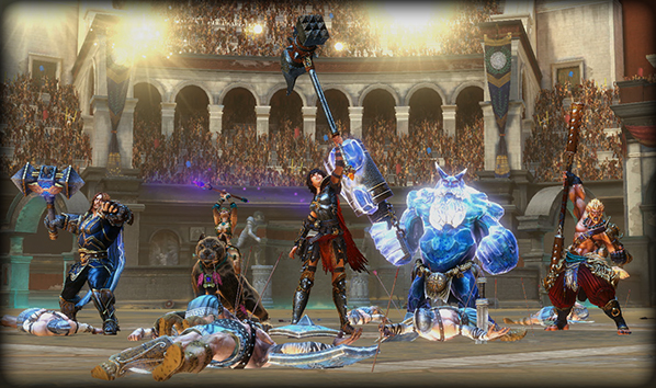 Thor, Awilix, Bellona, Ymir, and Sun Wukong stand victorious in Arena mode.