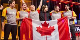 Rouge Et Au, from Laval University, celebrating their victory at Heroes of the Dorm