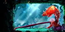 Rayman fights a mutated deadly plant with tentacles and thorns.