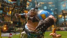 An orc football player from Blood Bowl 2