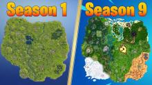 How much the Fortnite map has changed from Season 1 to Season 9.