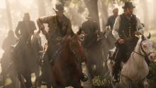 Arthur, Dutch, and the rest of the gang on their way to wreak havoc on the civilized world.