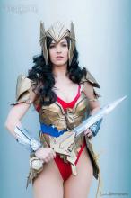 Wonder Woman often wears armor.