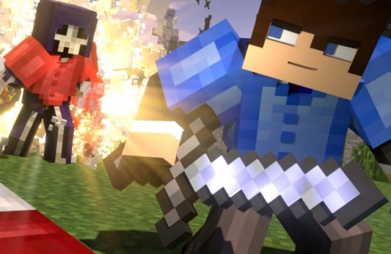 Minecraft Bedwars Red Player Attacking Blue Player · Creative Fabrica