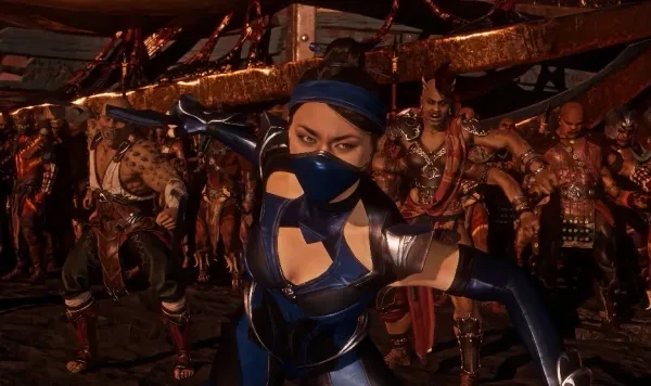 Kitana stands to fight alongside Sheeva and Baraka.