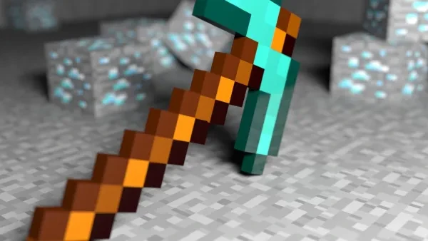 A Minecraft axe rests on the ground