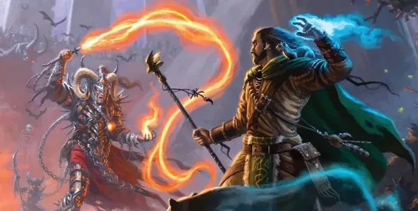 Mages engaged in battle ready spells to launch at each other Wizard VS. Sorcerer, Dungeons and Dragons, Mages, 5e