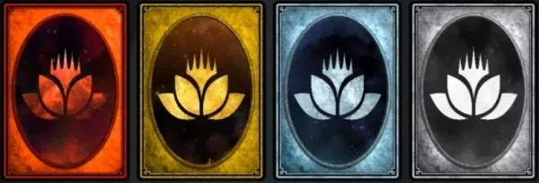 The four different wildcards : Mythic Rare, Rare, Uncommon, and Common MTGA, Wildcards