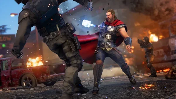 The God of Thunder's power is unimaginable. Marvel's Avengers 2020, Marvel, Avengers, Captain America, Black Widow, Spider-Man, Thor, Hulk, Ms. Marvel, Hawkeye, Kate Bishop, Black Panther, superheroes, Marvel's Avengers review