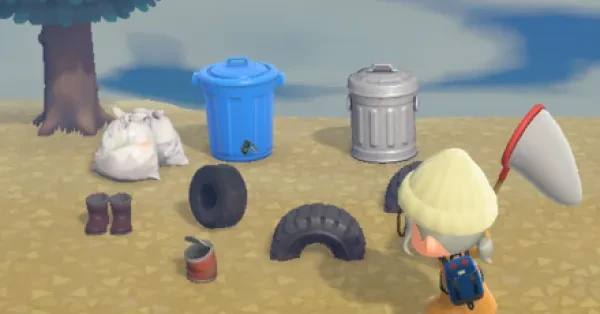 Catching a fly among a lot of trash in Animal Crossing: New Horizons. flies, animal crossing: new horizons, animal crossing, trash