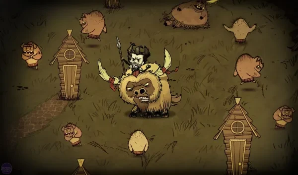 Wilson riding a beefalo into battle Wilson riding a beefalo into battle