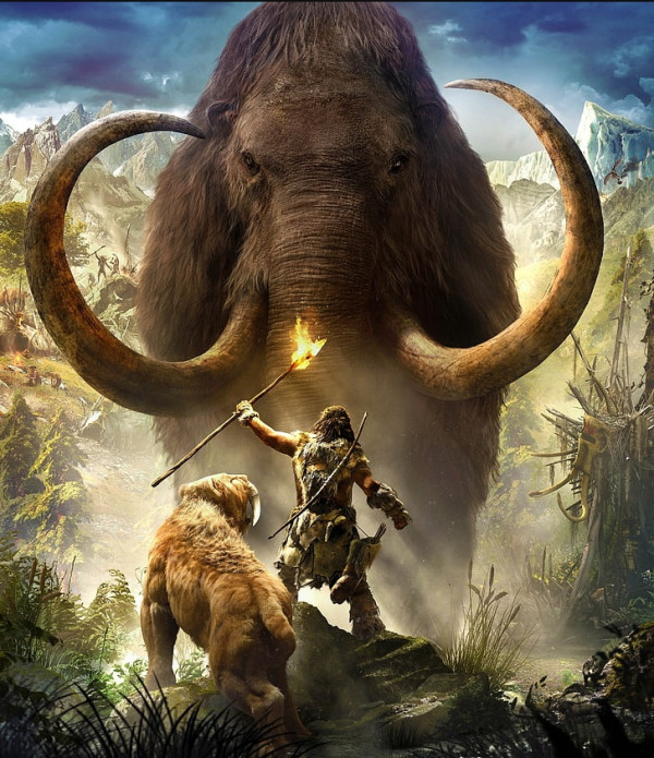 A warrior and his Companion face a giant Mammoth