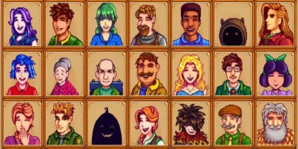 Panels of Stardew Valley NPCs.