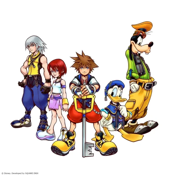 The cast that started it all: Sora, Donald, Goofy, RIku, and Kairi