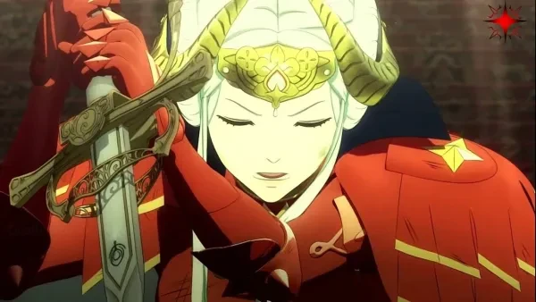 Edelgard holding a dagger for Fire Emblem: Three Houses Best Ending.