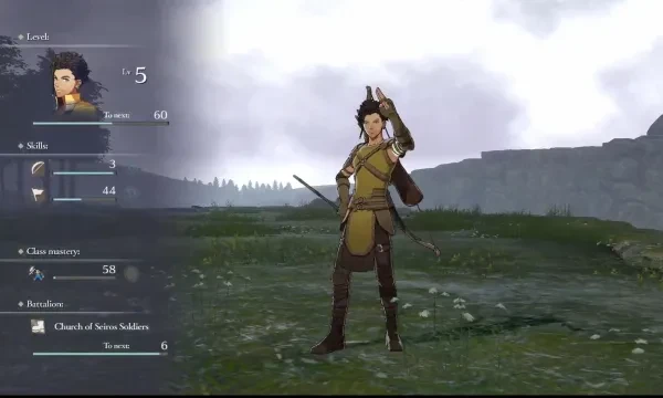 Claude leveling up as an archer to level five.