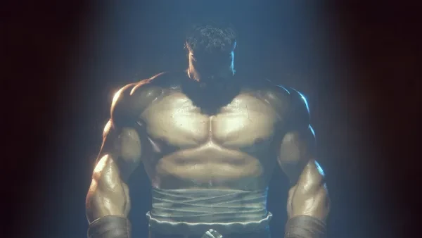 A shirtless Ryu poses in Street Fighter 6's intro.