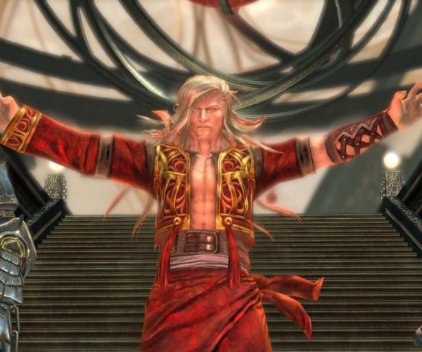 A character from The Last Remnant wearing a bright red outfit. 