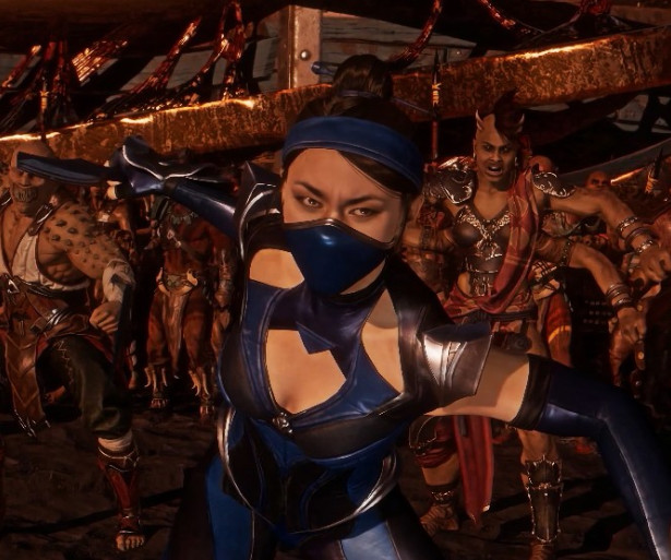 Kitana stands to fight alongside Sheeva and Baraka.