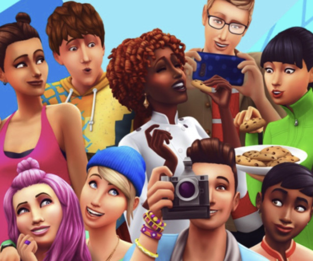 Several sims posing for a picture.
