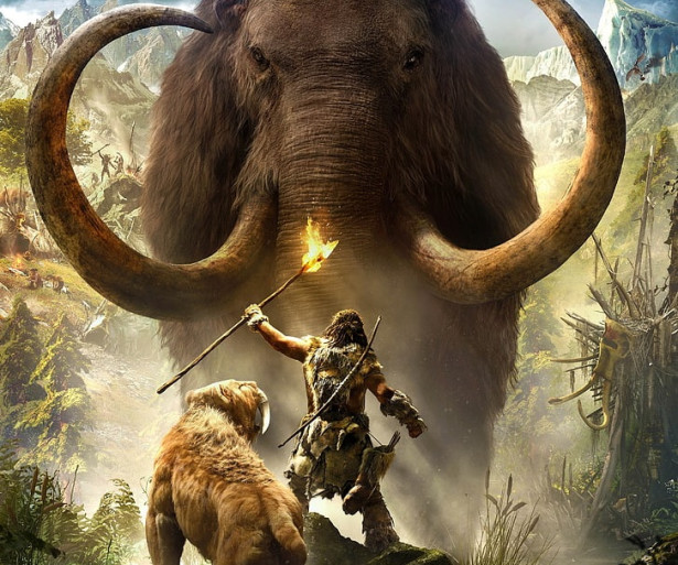 A warrior and his Companion face a giant Mammoth