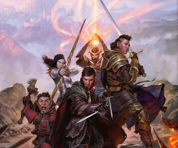 Adventurers teaming up to fight a horde of monsters