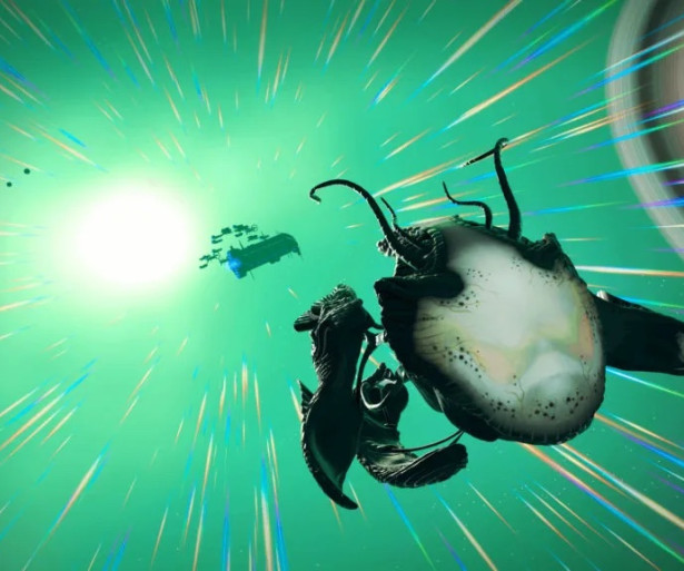 Living ship flying through space