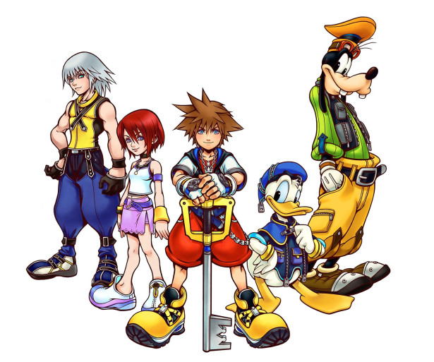 The cast that started it all: Sora, Donald, Goofy, RIku, and Kairi