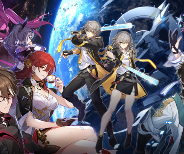 official artwork for Honkai: Star Rail's second closed beta featuring the main cast