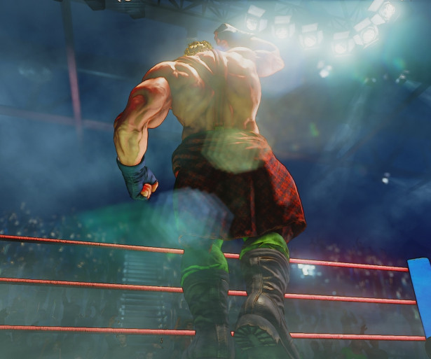 Alex celebrates a victory in Street Fighter V's "A Shadow Falls" story mode.