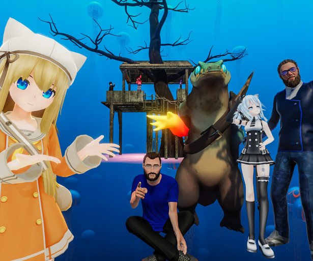 VRChat players taking a silly little picture with each other